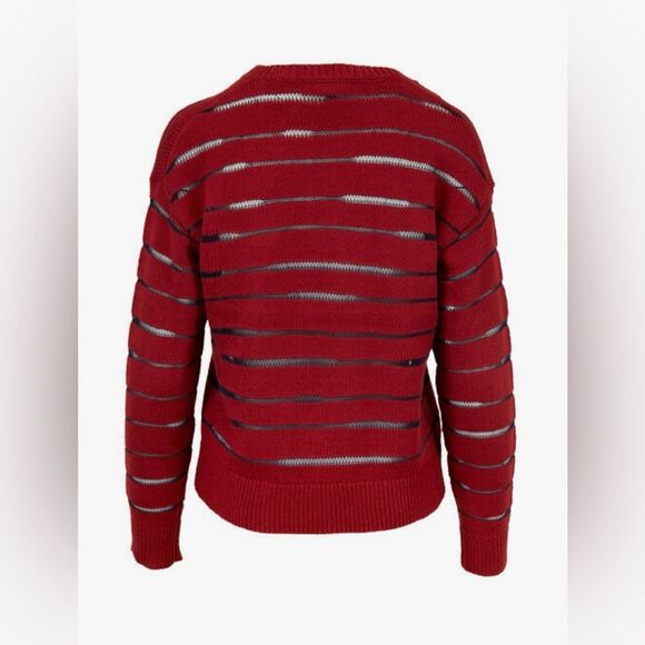 Rag & Bone Women’s Size Medium Red Blue Striped Penn Burgundy Crewneck Sweater - Picture 4 of 14